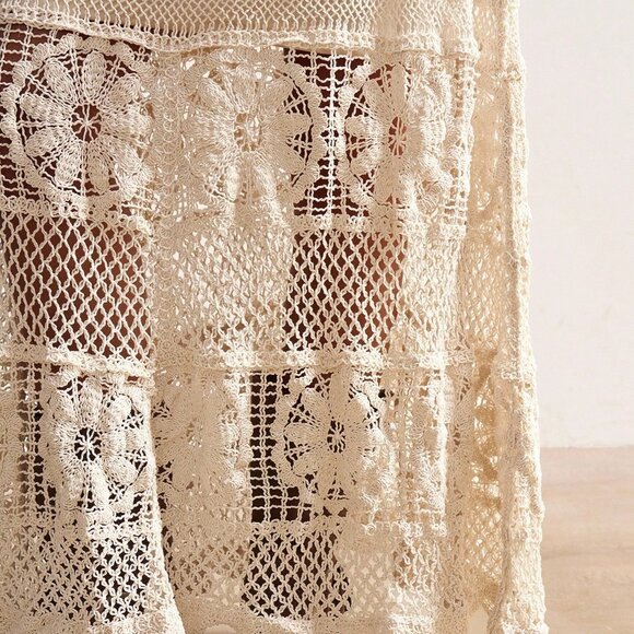 Apricot Casual Women's Boho Vacation Crochet Hollow-Out Sweater Skirt - Picture 8 of 10